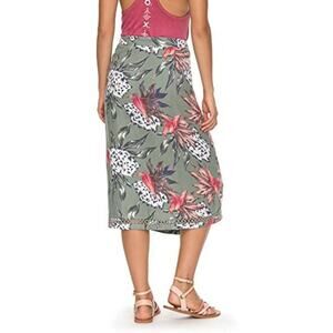 Roxy junior wrap floral pencil maxi beach skirt elastic waist EUC L comfort